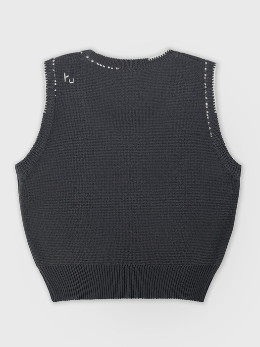 Linen Knit Vest Stitched by Hand_CHARCOAL