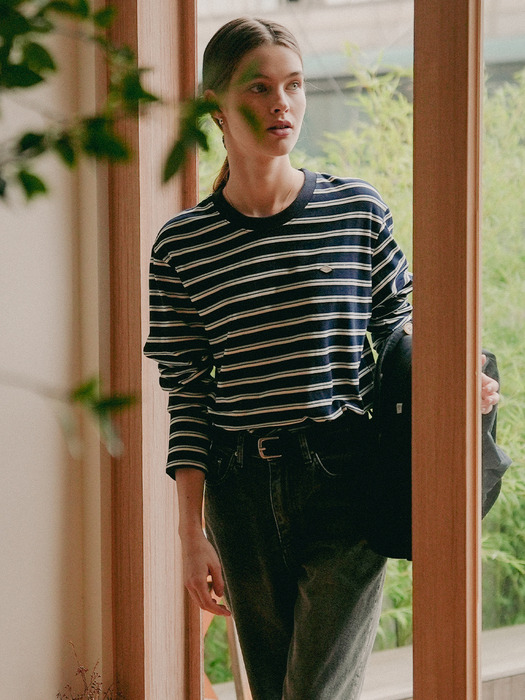 Bonheur stripe cotton t-shirt_Navy&Sky blue