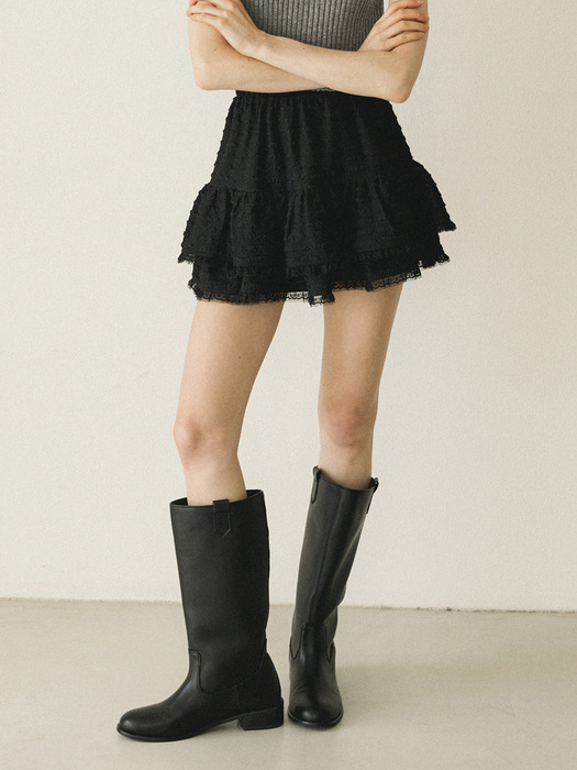 FRILL LACE BAND SKIRT - BLACK