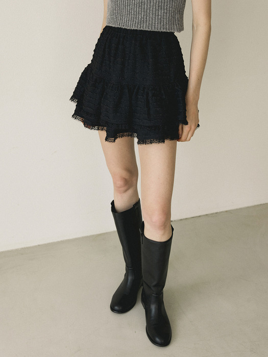 FRILL LACE BAND SKIRT - BLACK