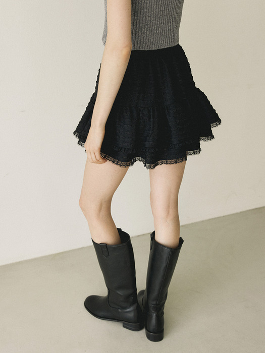 FRILL LACE BAND SKIRT - BLACK