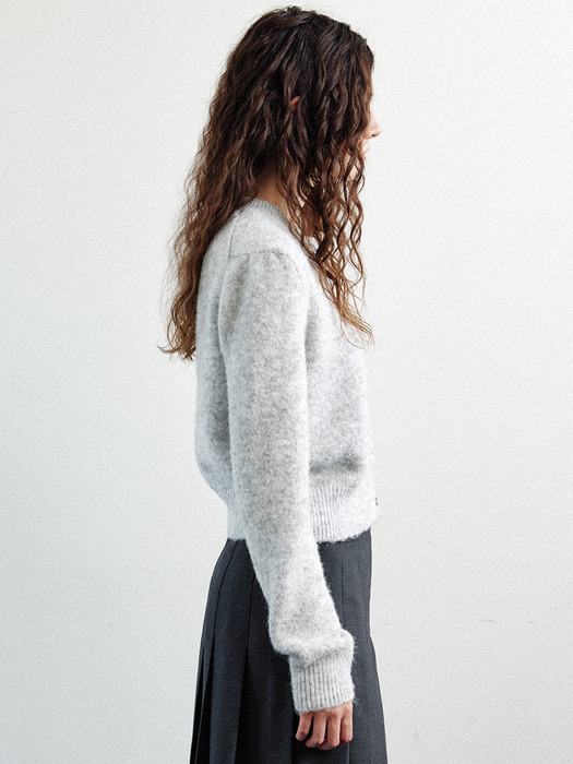 fluffy round cardigan (light grey)