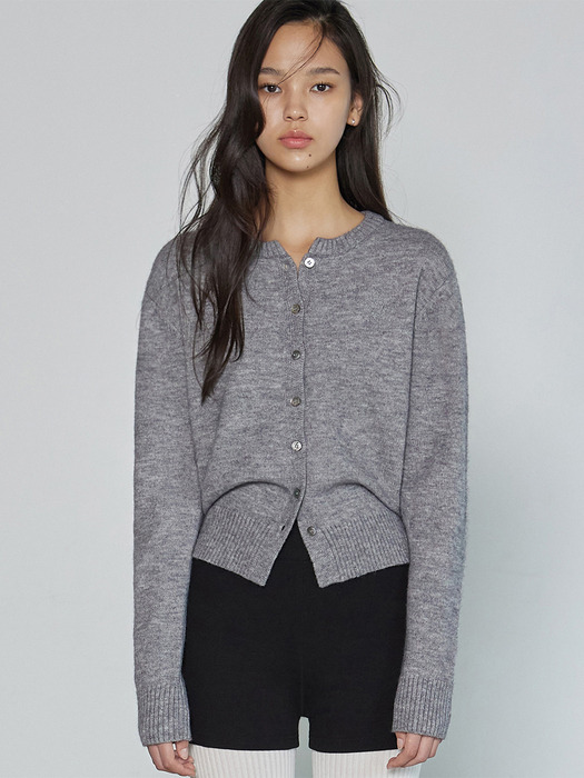 BASIC WOOL KNIT CARDIGAN MELANGE GREY