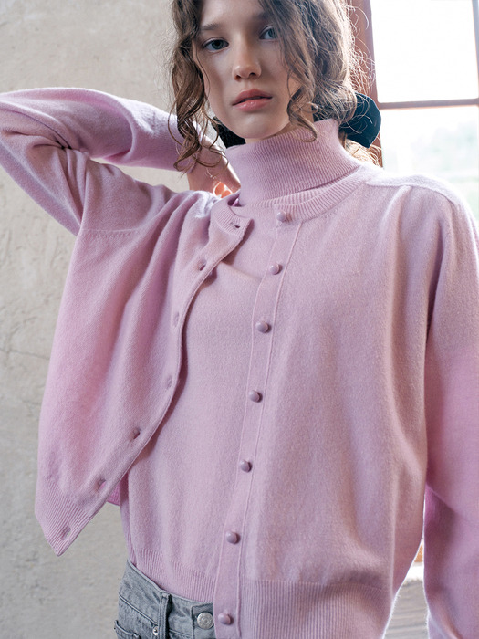 [SET] Basic Cashmere Knit Cardigan & Turtleneck Half Sleeves Pullover