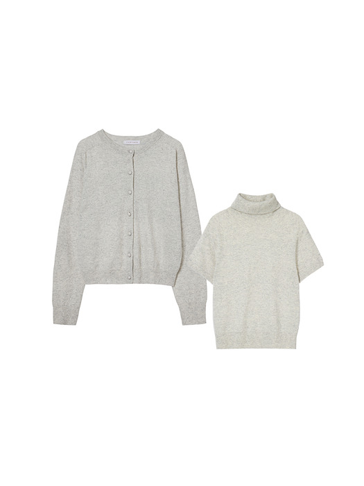 [SET] Basic Cashmere Knit Cardigan & Turtleneck Half Sleeves Pullover