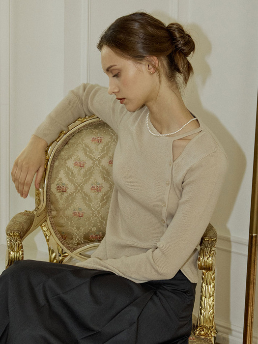 Cut Out Knit Top - Beige