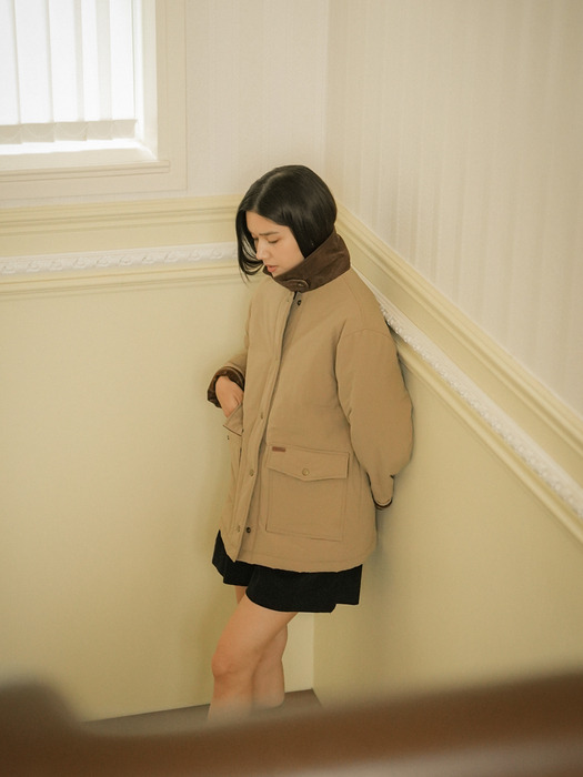 Corduroy collar point padded jumper_Beige