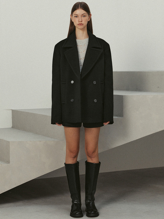 brushed wool half coat (black)