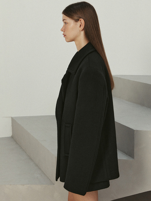 brushed wool half coat (black)