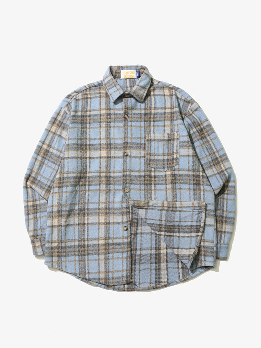 Wool Brushed Check Shirt Blue