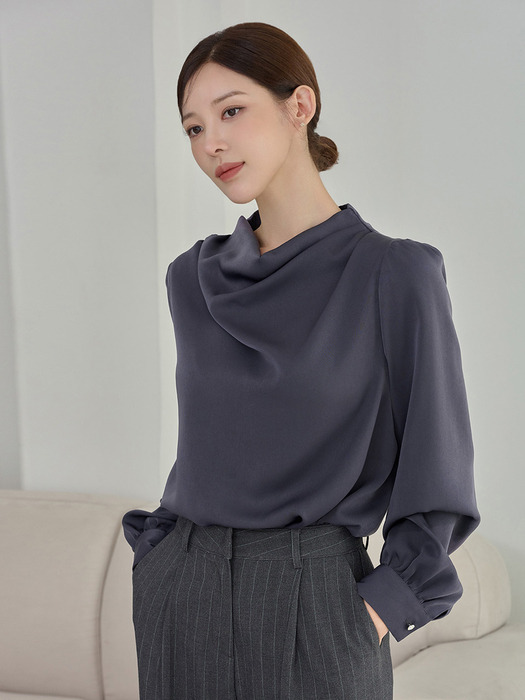 NECK DRAPE BLOUSE CHARCOAL 넥 드레이프 블라우스 차콜