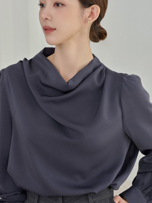 NECK DRAPE BLOUSE CHARCOAL 넥 드레이프 블라우스 차콜