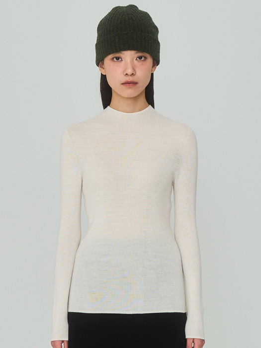 Half Turtleneck Ribbed Ivory Knit