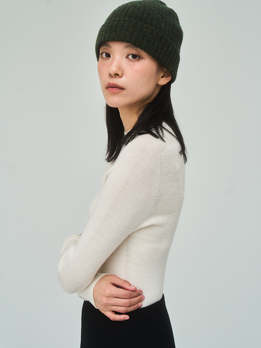 Half Turtleneck Ribbed Ivory Knit