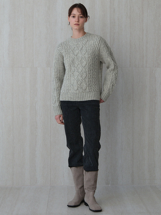 shaggy hair aran knit (light grey)