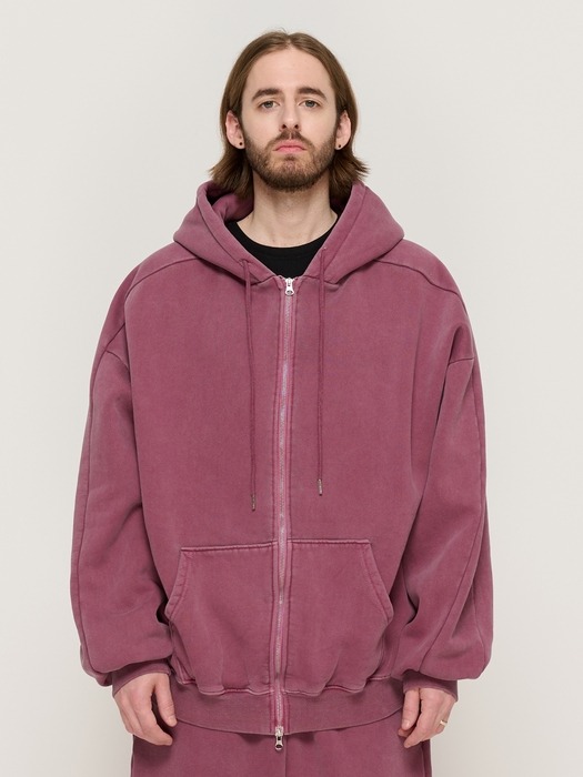 PIGMENT DYING HOOD ZIP-UP (BURGUNDY)