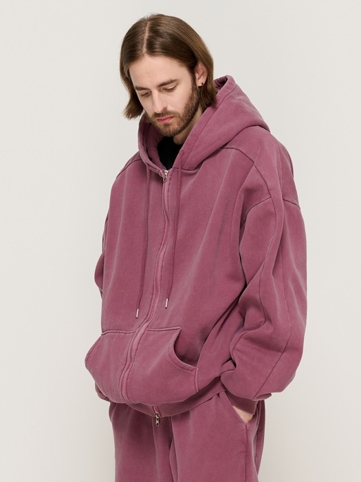 PIGMENT DYING HOOD ZIP-UP (BURGUNDY)