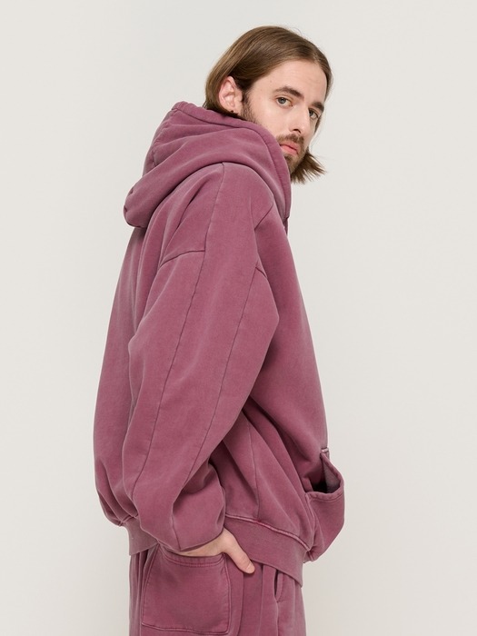 PIGMENT DYING HOOD ZIP-UP (BURGUNDY)