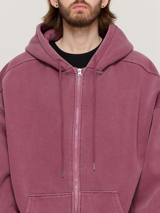 PIGMENT DYING HOOD ZIP-UP (BURGUNDY)