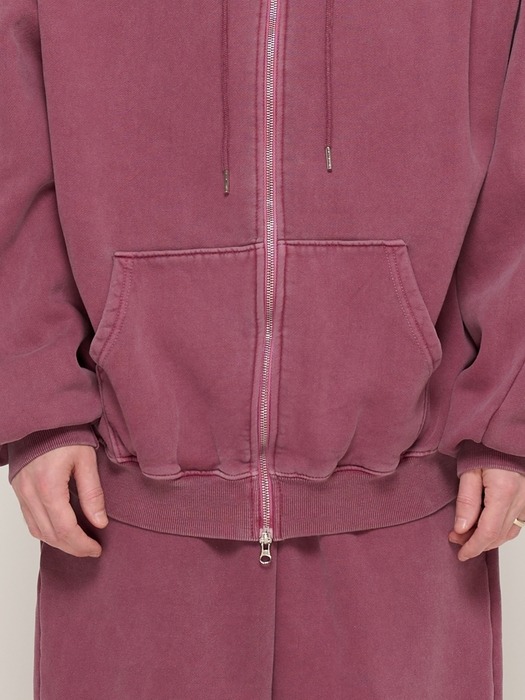 PIGMENT DYING HOOD ZIP-UP (BURGUNDY)