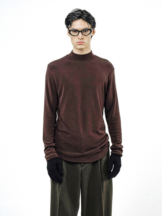 Fleece Wool Half Turtleneck - Brown /M244TP03BR