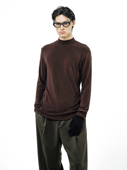 Fleece Wool Half Turtleneck - Brown /M244TP03BR