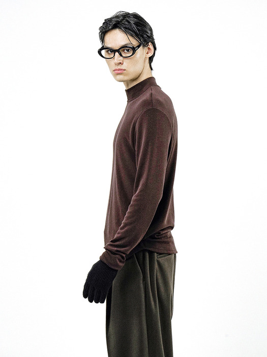 Fleece Wool Half Turtleneck - Brown /M244TP03BR