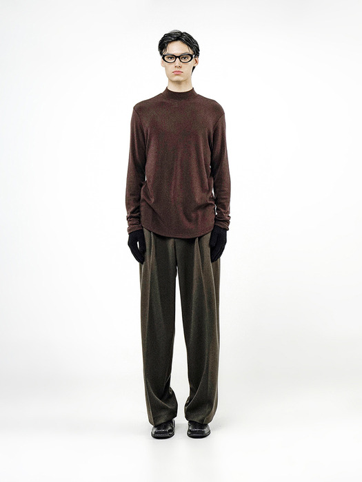 Fleece Wool Half Turtleneck - Brown /M244TP03BR