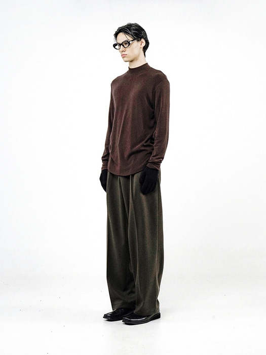 Fleece Wool Half Turtleneck - Brown /M244TP03BR