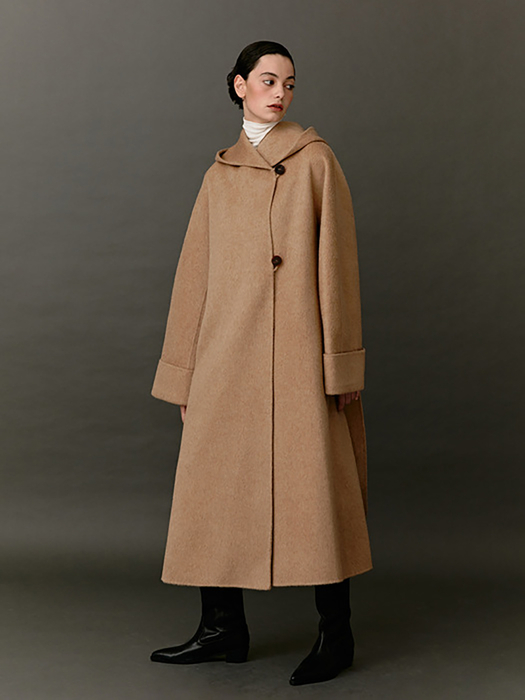 TWF CAMEL HAIR SHAWL HOODED COAT [HAND MADE] _2COLORS