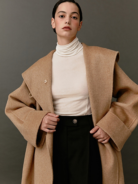TWF CAMEL HAIR SHAWL HOODED COAT [HAND MADE] _2COLORS
