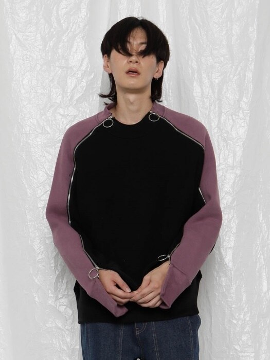 [UNISEX]R SLEEVE LINE ZIPPER TOP