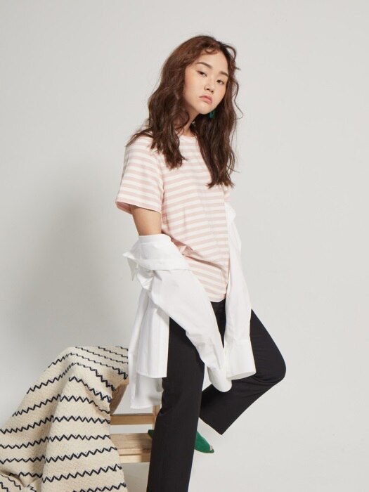 embroidery stripe T-shirts PINK