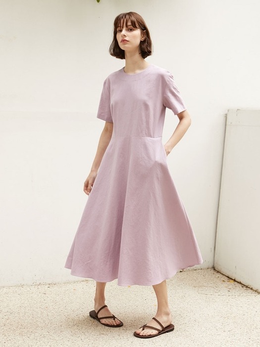 Linen Flared Dress - Lavender