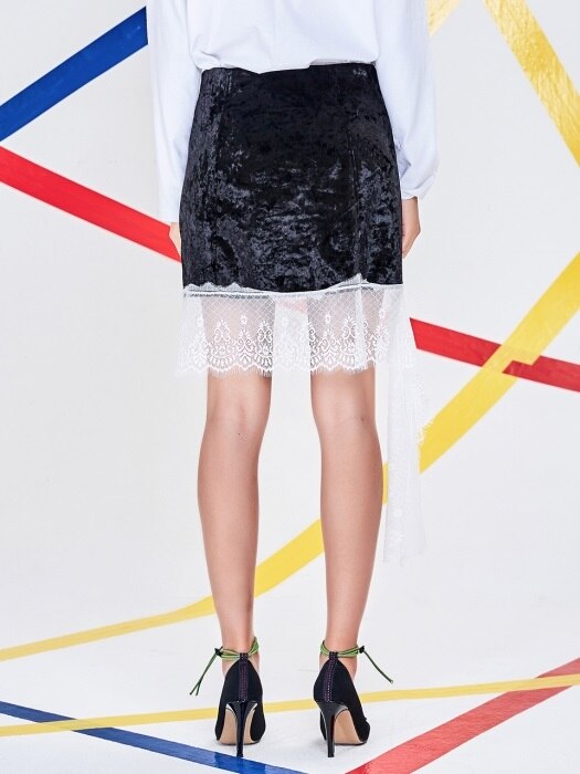 VELVET LACE SKIRT-WH