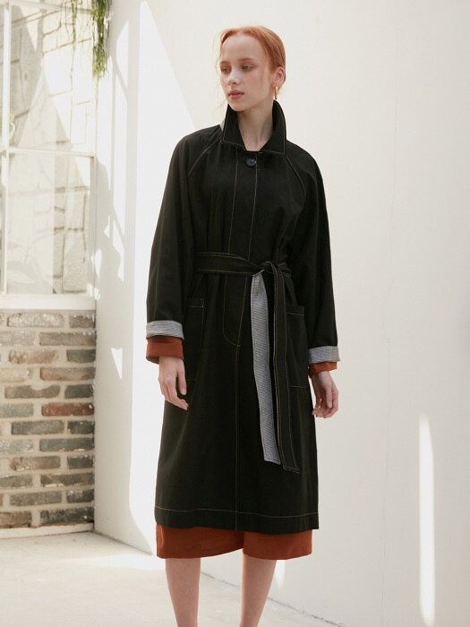 CONTRAST SINGLE TRENCH COAT_BLACK