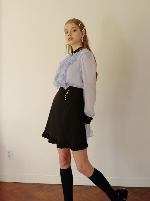 Pleats layered skirt (Black)
