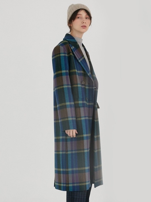 WOOL CHECK COAT GREEN