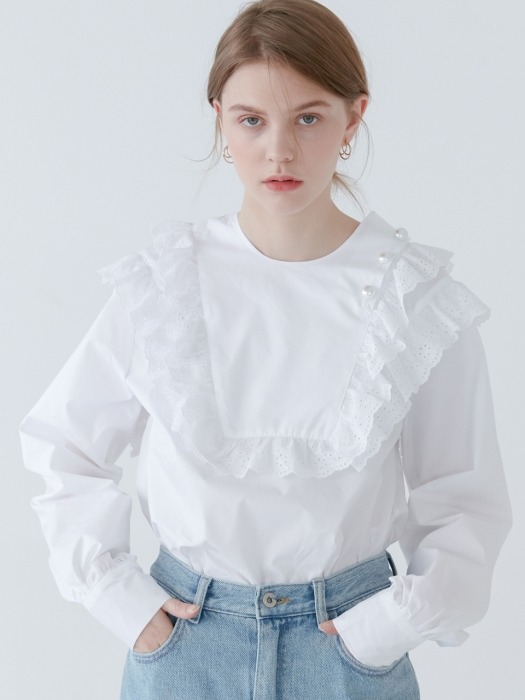 comos153 lace square blouse (white)