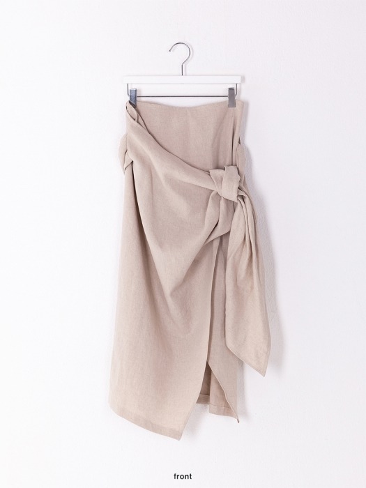 Linen Wrap Snap Skirt Beige