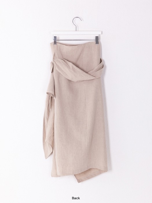 Linen Wrap Snap Skirt Beige