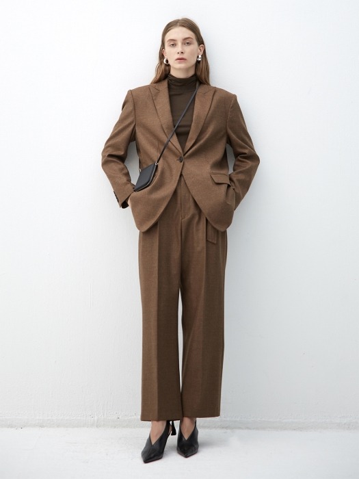 BROWN wool semi oversized blazer(KJ101)