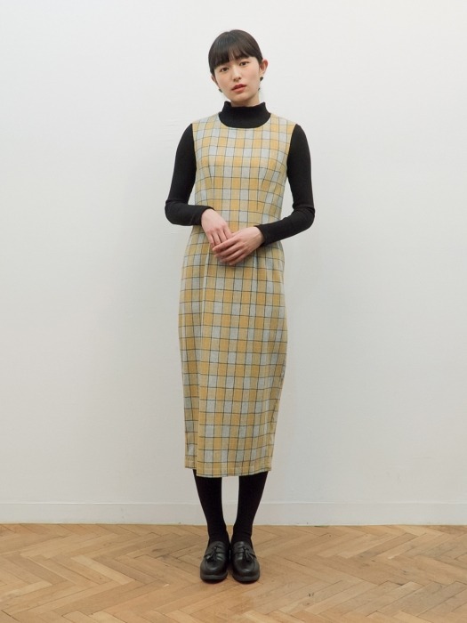 Wool Check H Line Maxi Dress : Yellow 