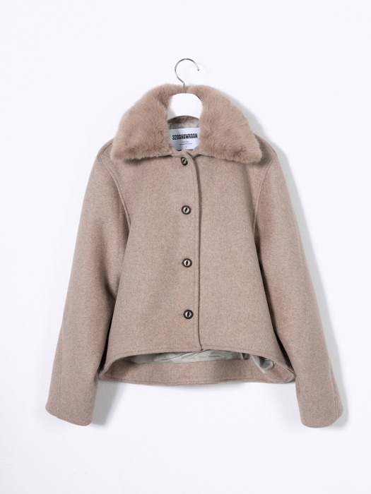 Fur Collar Wool Short Coat Oatmeal