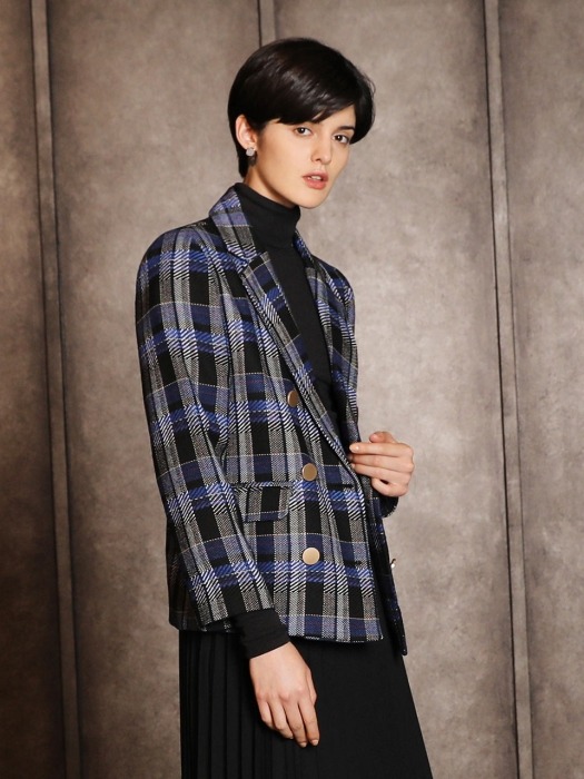 Check tweed jacket_Blue