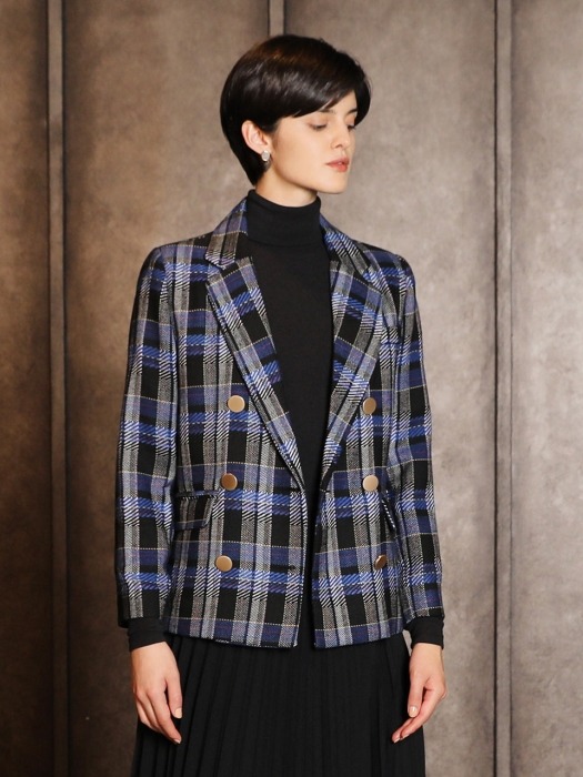 Check tweed jacket_Blue