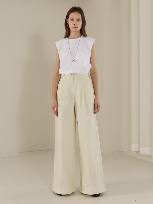 [TC20SSPT03] STITCHED TUCK GATHER WIDE PANTS [IVORY]