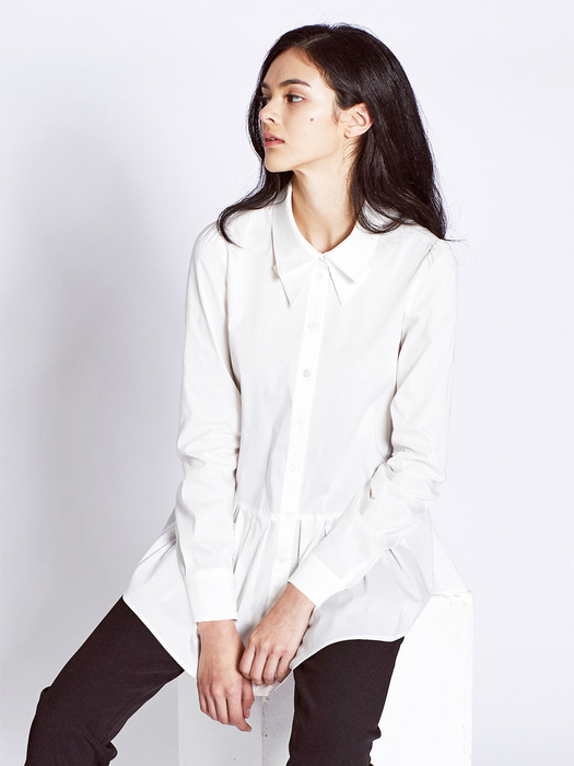 Collar Pleats Shirts Blouses_White