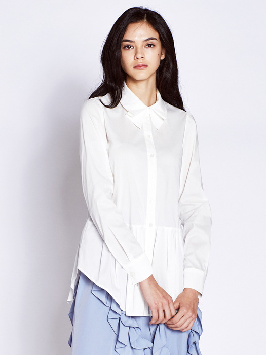 Collar Pleats Shirts Blouses_White