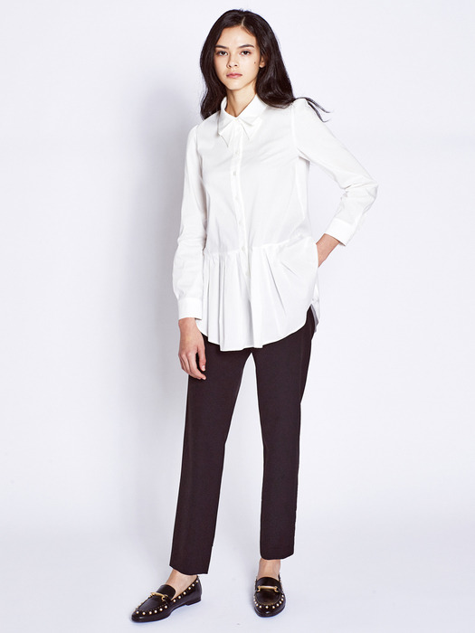 Collar Pleats Shirts Blouses_White